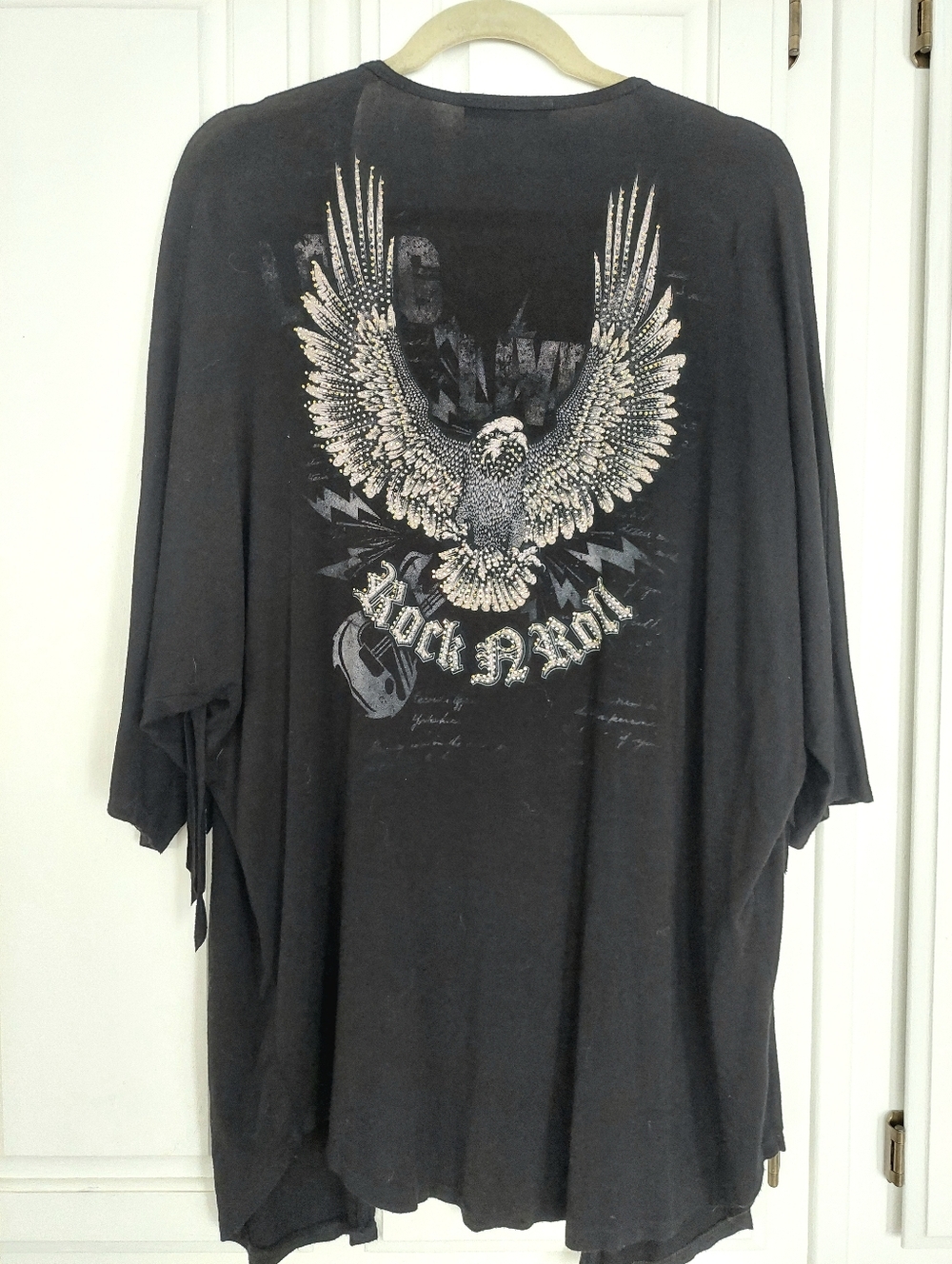 Vocal Apparel Fringe Crystal-Embellished Wrap Cardigan Size M